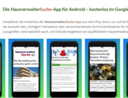 Die HausverwalterSuche-App für Android kann kostenlos aus dem Google Play Store heruntergeladen und installiert werden