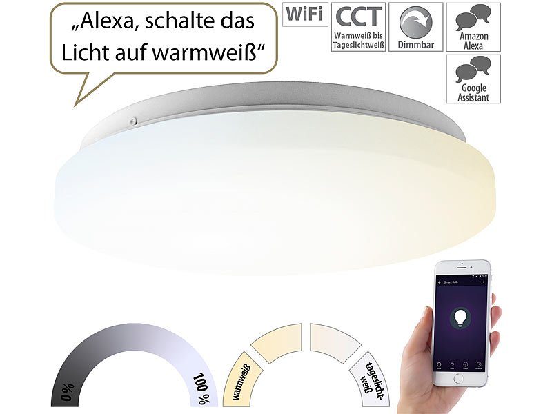 Luminea Home Control WLAN-LED-Deckenleuchte mit Sprachsteuerung