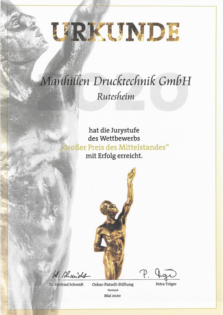 Manhillen erreicht Juryliste beim "Großen Preis des Mittelstandes 2020".