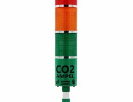 Die CO2-Ampel zeigt die CO2-Konzentration in fünf Stufen von 400 ppm (grün) bis 4000 ppm (rot) an. (Bildquelle: Quelle: Elektrotechnik Schabus)