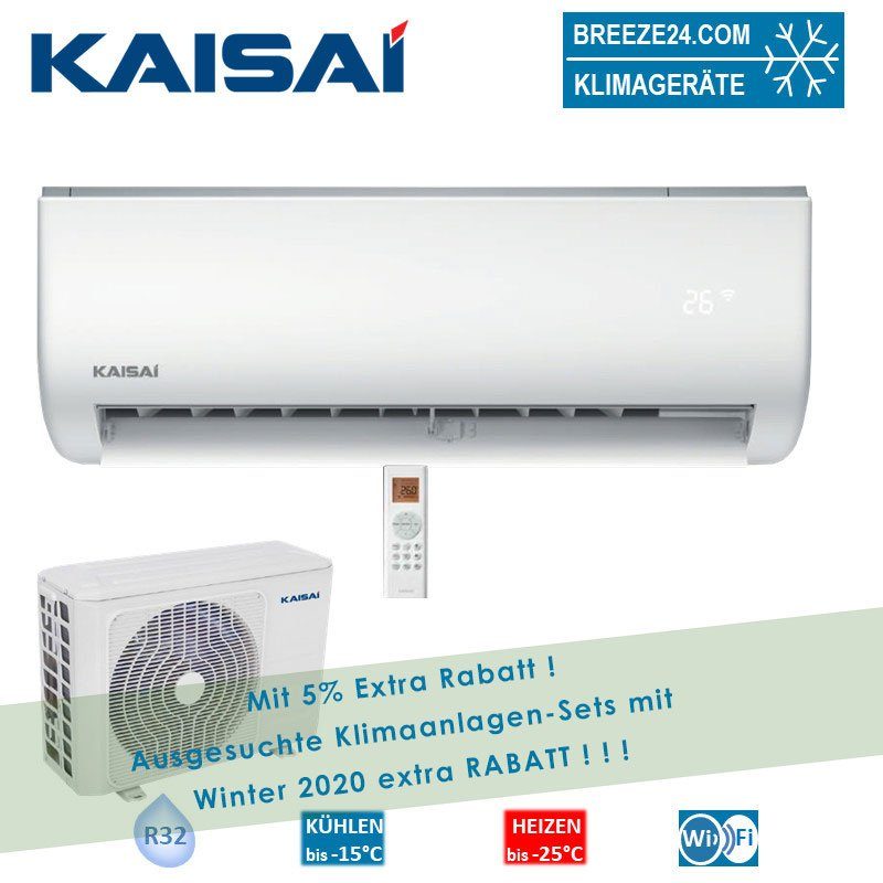 Kaisai Klimaanlage Wandgerät Eco 2,6kW R32 KEX-09KTAI + KEX-09KTAO Set für 1 Zimmer mit 28 m² Fläche