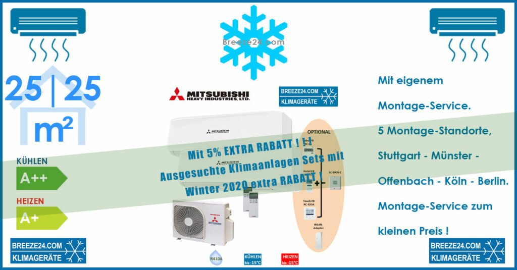 Mitsubishi Heavy Klimaanlage Wandgerät 2 x SRK 25 ZS-W + Außengerät SCM 40 ZS-S Set für 2 Zimmer mit je 25 | 25 m²