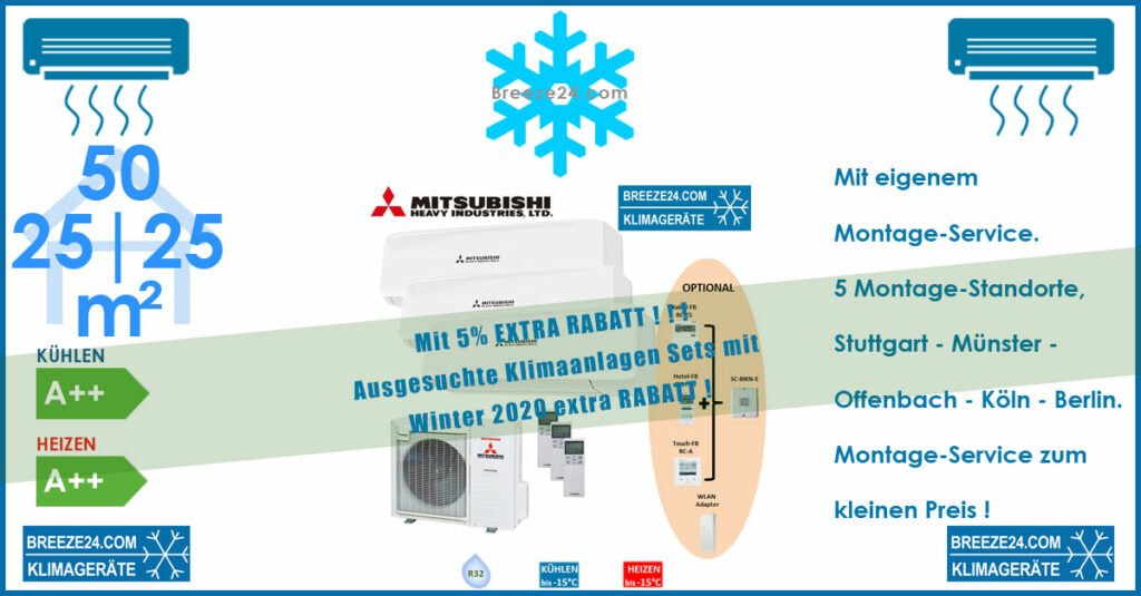 Mitsubishi Heavy Klimaanlage Wandgerät Set 2 x SRK 25 ZS-W + SRK 50 ZS-W + Außengerät SCM 71 ZS-W für 3 Zimmer mit je 25 | 25 | 50 m²