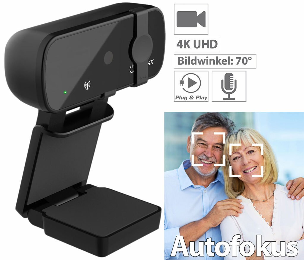 Somikon 4K-USB-Webcam mit Linsenabdeckung