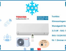 Toshiba Klimaanlage Wandgerät Shorai Edge 3,5 kW - RAS-13J2KVSG-E + RAS-13J2AVSG-E R32 für 1 Zimmer mit 35 m²