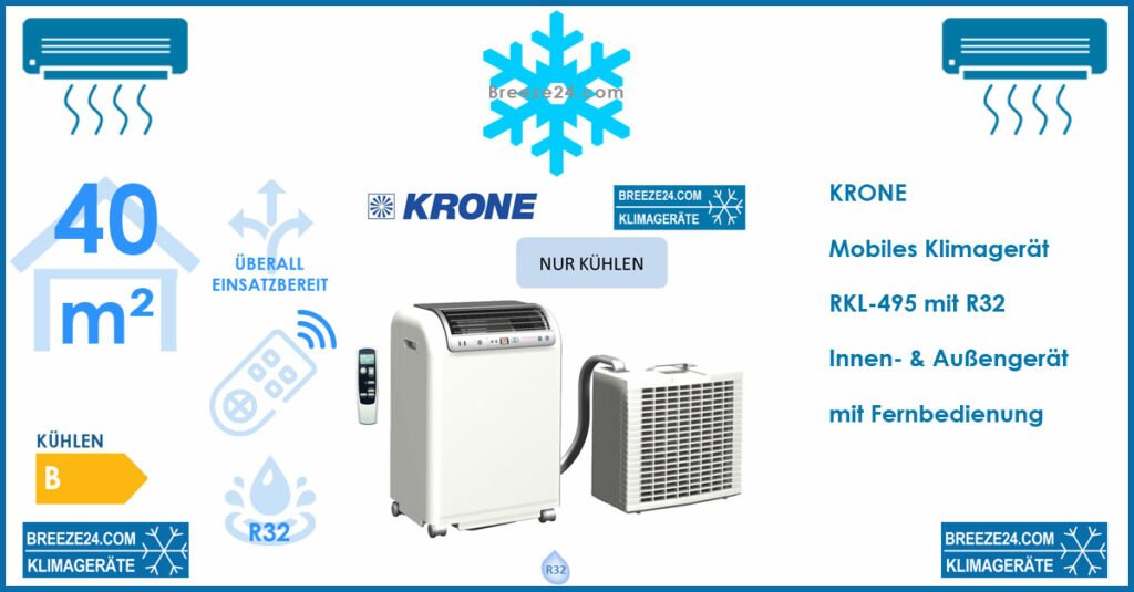 Krone RKL-495-R32 Mobiles Split-Raumklimagerät 4,3 kW für 1 Zimmer mit 40 m²
