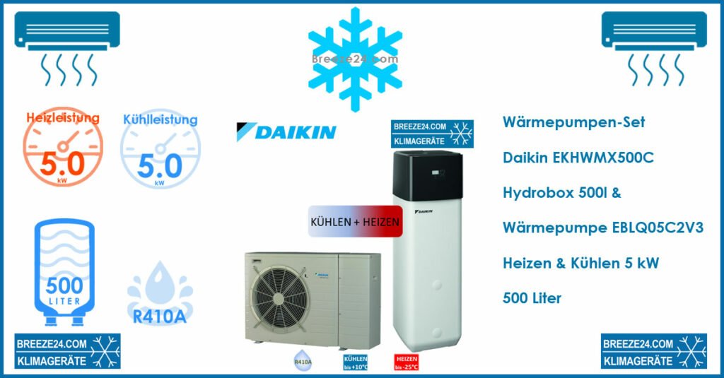 Daikin Wärmepumpen-Set EKHWMX500C Hydrobox 500l + Wärmepumpe EBLQ05C2V3 Heizen & Kühlen | 5.0 kW