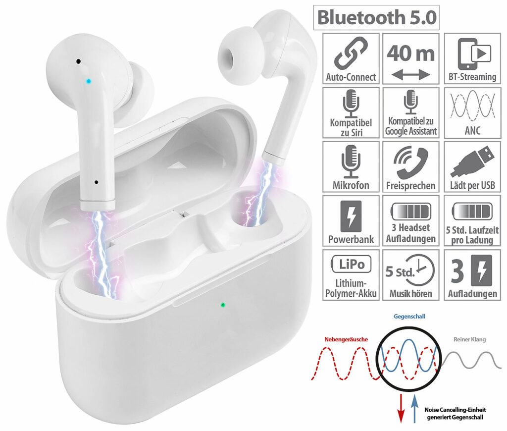 auvisio In-Ear-Stereo-Headset IHS-720.anc mit ANC und Powerbank-Ladebox