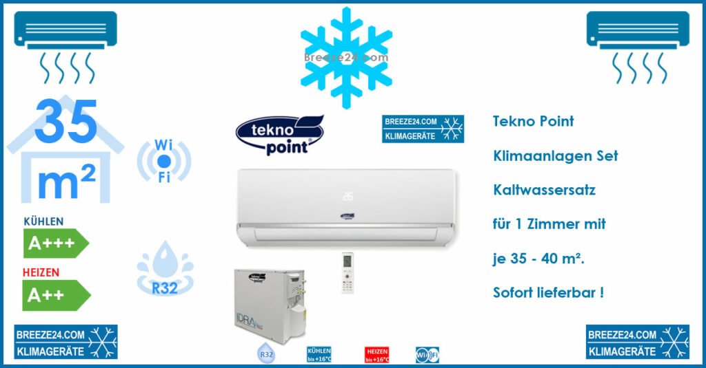Tekno Point Set Wandgerät Eco Kaltwassersatz SKIV-12 + IDRA-E12H R32 Klimaanlage für 1 Zimmer mit 35 - 40 m²