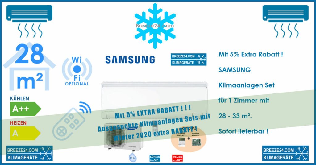 SAMSUNG Klimaanlage Wandgerät Maldives - AR 09 RXFPEWQN + AR 09 RXFPEWQX R32 für 1 Zimmer mit 28 - 33 m²