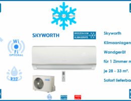Skyworth Klimaanlage Wandgerät 2,6 kW SMVH09B-2A2A3NG(I) + SMVH09B-2A2A3NG(O) R32 für 1 Zimmer mit 28 - 33 m² nur 439,- €