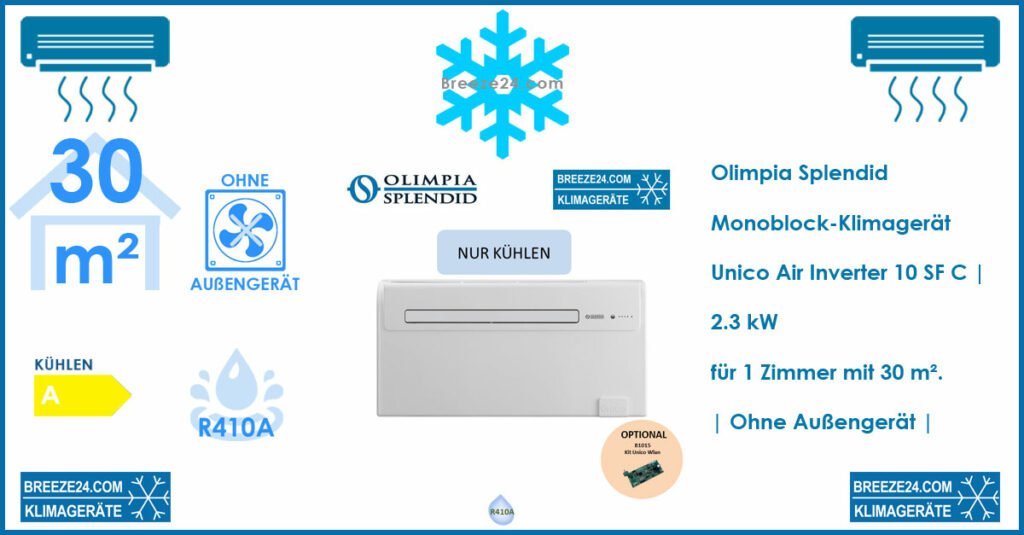Olimpia Splendid Monoblock-Klimagerät | Unico Air Inverter 10 SF C R410A für 1 Zimmer mit 28 - 35 m²