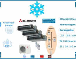 Mitsubishi Heavy Set Klimaanlage mit Kanalgeräten SRR25ZS-W + SRR35ZS-W + SRR60ZS-W + SCM80ZS-W für 3 Zimmer mit 25 | 35 | 60 m²