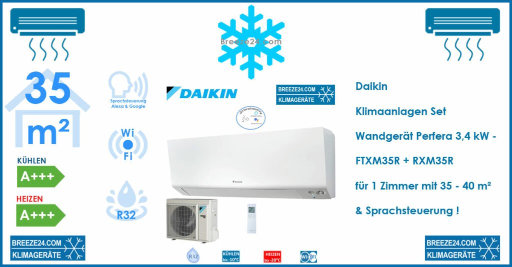 Daikin Klimaanlagen Set Wandgerät Perfera - FTXM35R + RXM35R für 1 Zimmer mit 35 – 40 m²