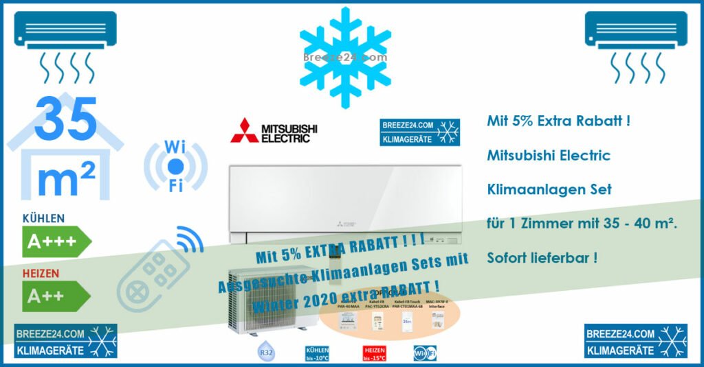 Mitsubishi Electric Klimaanlage mit Wandgerät Premium MSZ-EF35VGKW + MUZ-EF35VG Set für 1 Zimmer mit 35 - 40 m²