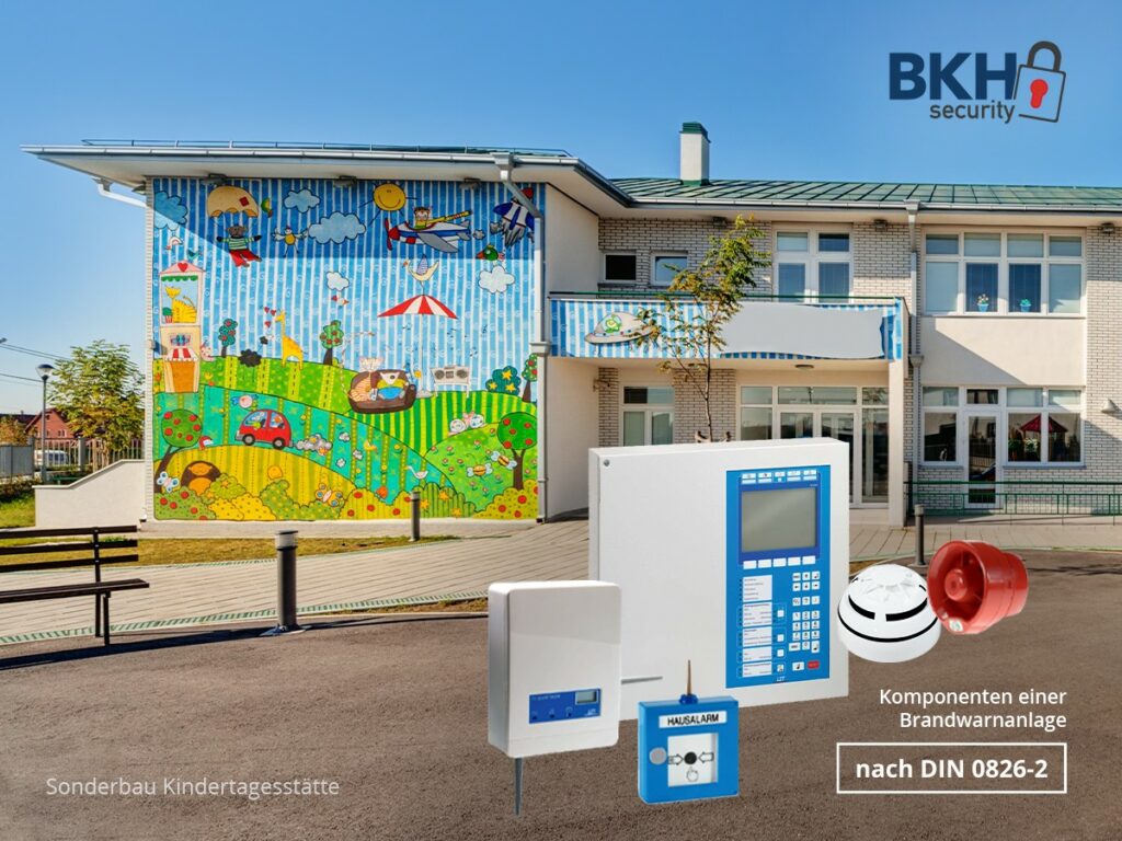 Beispiel für den Sonderbau Kindertagesstätte mit Komponenten einer Brandwarnanlage (BWA) (© BKH Sicherheitstechnik GmbH & Co. KG)