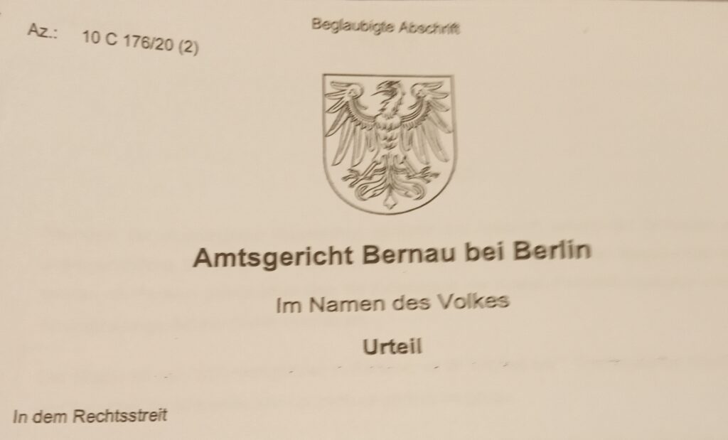 Urteil des Amtsgerichts Bernau vom 25.2.2021 (zu Lasten von Viola Kleinau)