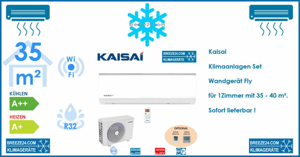 Kaisai Klimaanlage Wandgerät Fly KWX-12HRBI-W + KWX-12HRBO R32 für 1 Zimmer mit 35 - 40 m²