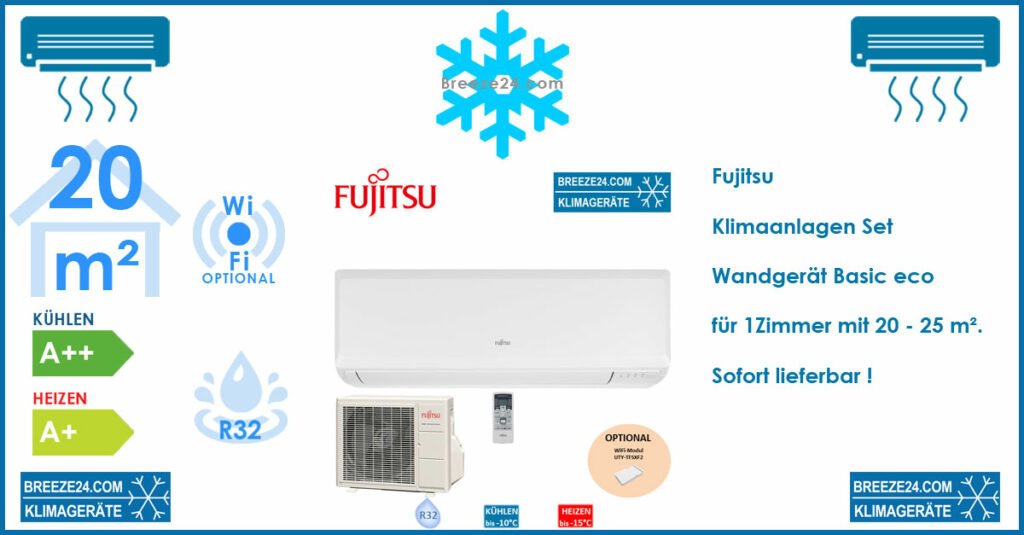 Fujitsu Klimaanlage Basic eco ASYG07KPCA + AOYG07KPCA R32 für 1 Zimmer mit 20 - 25 m²
