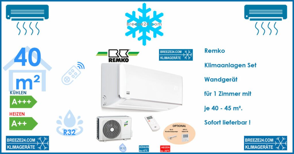 Remko Klimaanlage Wandgerät ML 355 ARCTIC + Wärmepumpe R32 für 1 Zimmer mit 40 - 45 m²
