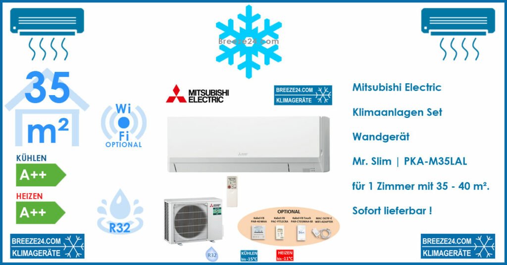 Mitsubishi Electric Klimaanlage PKA-M35LAL + PUZ-ZM35VKA R32 für 1 Zimmer mit 35 - 40 m²