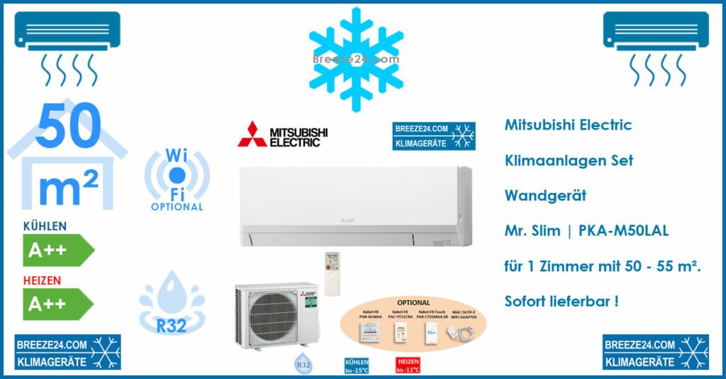 Mitsubishi Electric Klimaanlage PKA-M50LAL + PUZ-ZM50VKA R32 für 1 Zimmer mit 50 – 55 m²