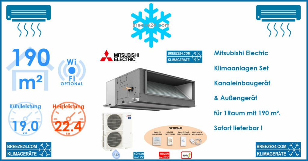 Mitsubishi Electric Klimaanlage Kanaleinbaugerät PEA-M200LA + PUZ-ZM200YKA R32 für 1 Raum mit 190 m²