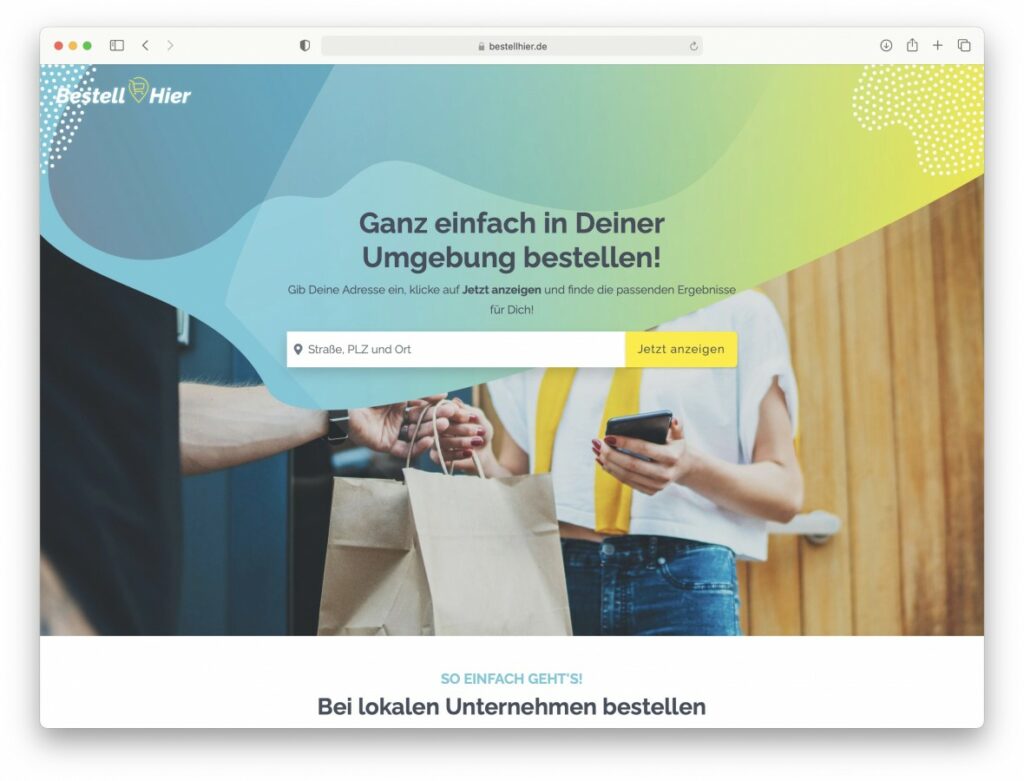 Startseite des neuen Online-Portals BestellHier.de (© shapefruit)