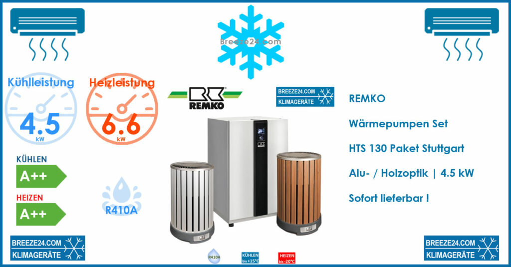 Remko Wärmepume HTS 80 + Wärmepumpe (Alu/Holzoptik) | 4.5 kW| 6.6 kW | R410A | A++ | A++