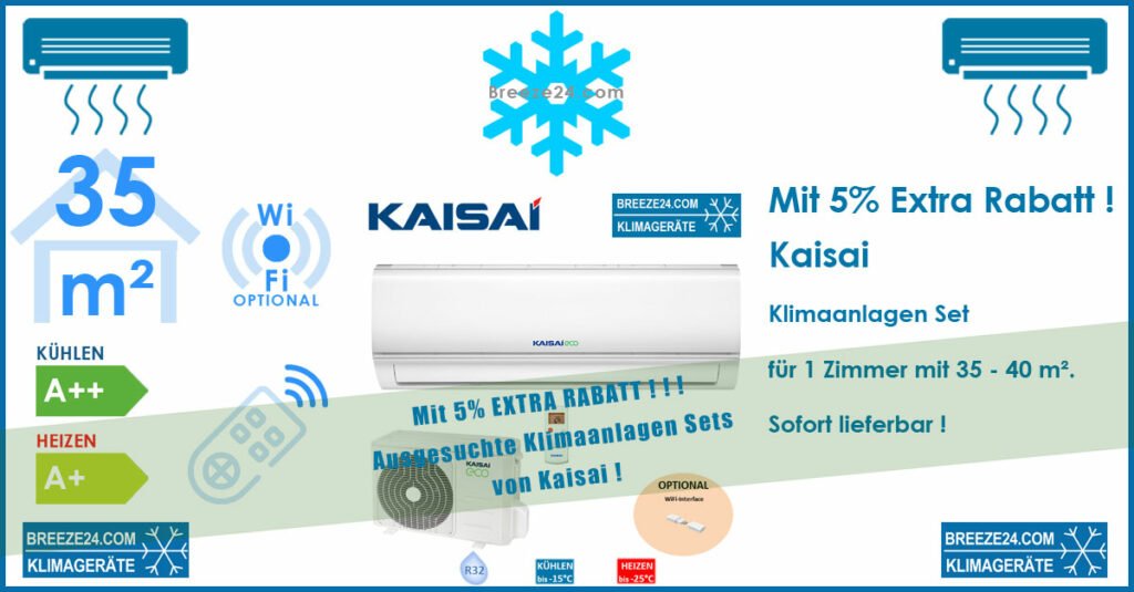 Kaisai Klimaanlage Wandgerät Eco KEX-12KTCI + KEX-12KTCO R32 für 1 Zimmer mit 35 - 40 m²