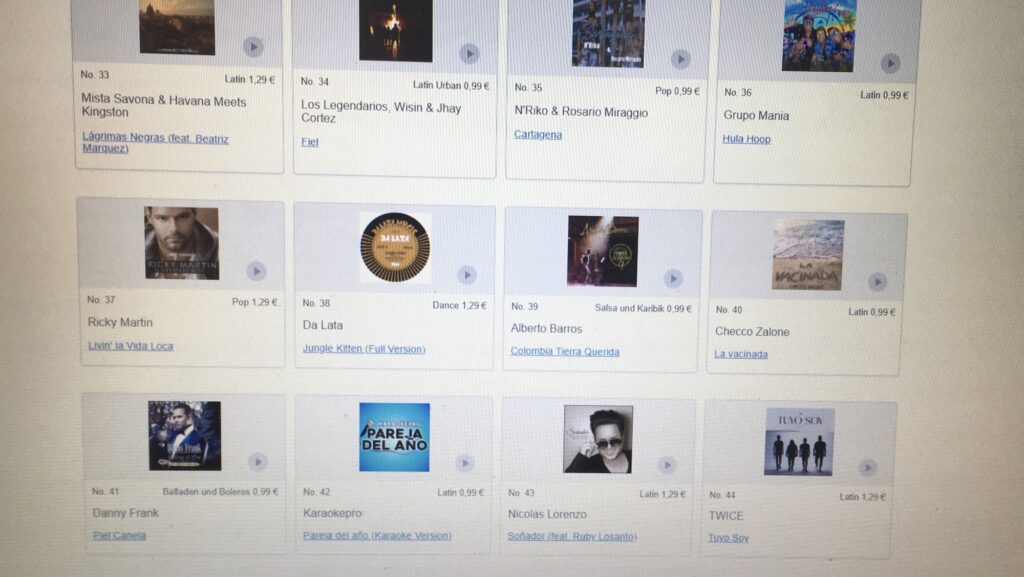 Nicolas Lorenzo auf Platz 43 der Top Latin Lieder via iTunes Store in Deutschland - iTOP Chart