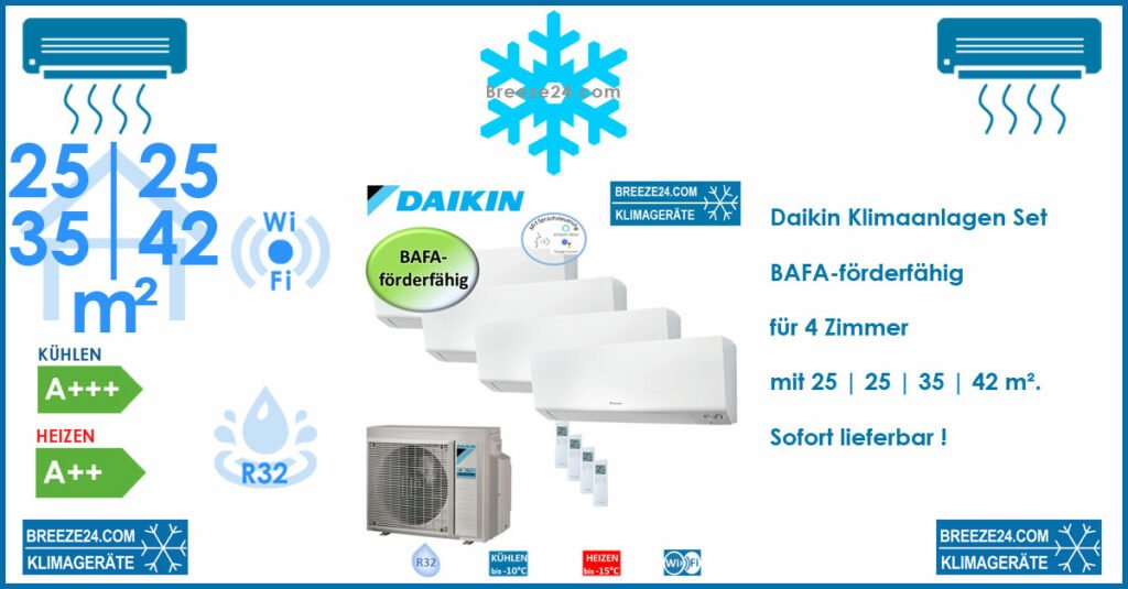 Daikin Klimaanlagen Set Wandgeräte Perfera R32 für 4 Zimmer mit 25 | 25 | 35 | 42 m² | BAFA-förderfähig