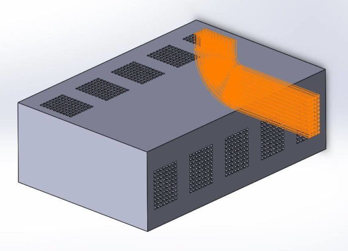 CAD-Ansicht eines Teils mit gekrümmten Vias (Bildquelle: BMF Precision Inc.)