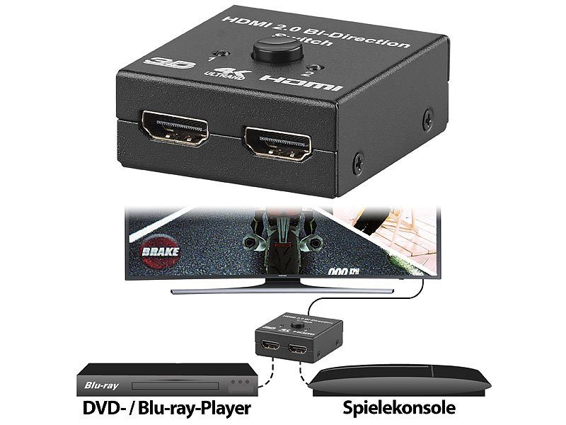 auvisio  2-Port-HDMI-2.0-Splitter & -Switch