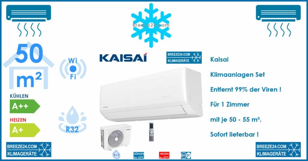 Kaisai Klimaanlagen Set Wandgerät Care - KWC-18CGI + KWC-18CGO R32 für 1 Zimmer mit 50 - 55 m²