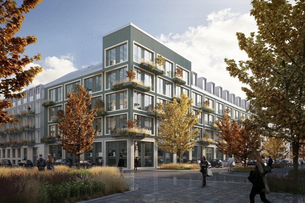 Der Neubau in München Neuhausen ist Vorreiter für innerstädtische Konzepte in Holzhybrid-Bauweise.  (© Bauwerk / bloomimages)