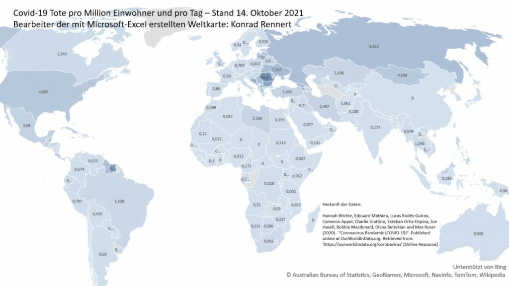 Globale Verteilung der taglichen Covid-19 Toten (© )