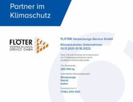Urkunde-klimaneutrales Unternehmen Flöter Verpackungs-Service GmbH