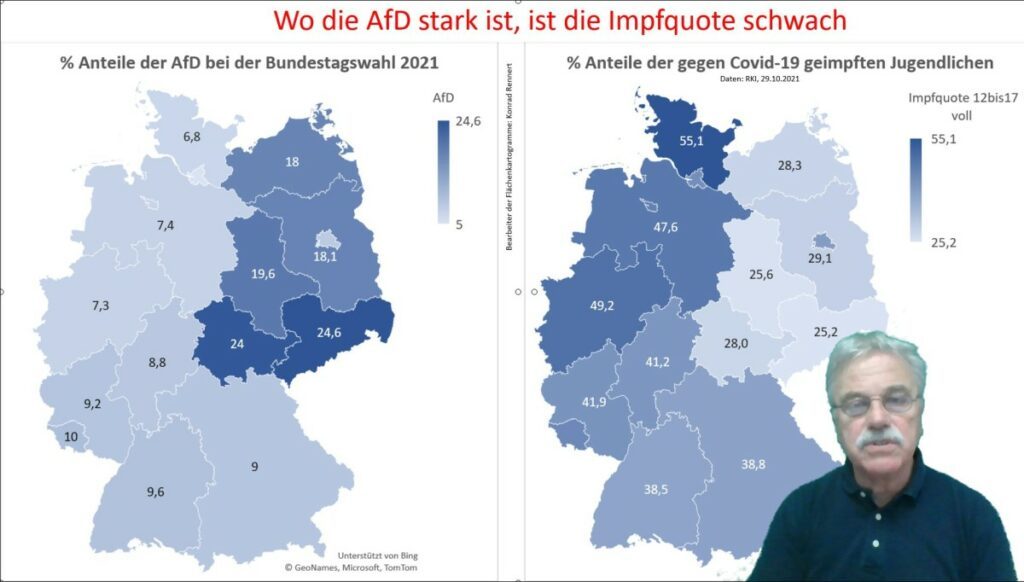 Korrelation von Impfquote und AFD-Wahlergebnis (© Konrad Rennert)