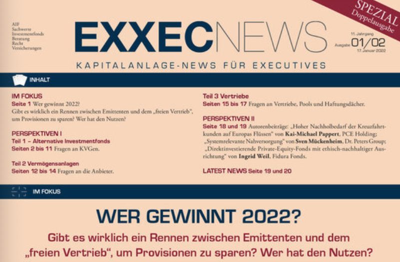 EXXECNEWS aktuelle Doppelausgabe 01/02 2022: Sachwert-Investments im Höhenflug