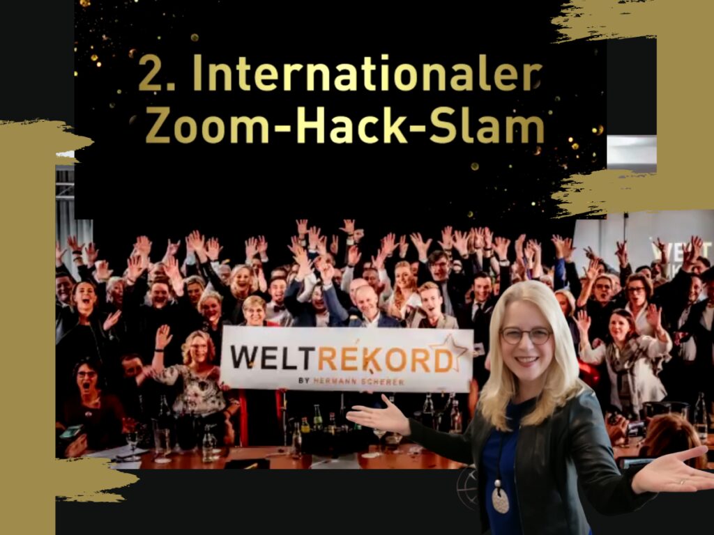 Strahlende Villingerin Heide Wiebler nach erfolgreichem Hack-Slam-Weltrekordversuch.