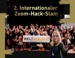 Strahlende Villingerin Heide Wiebler nach erfolgreichem Hack-Slam-Weltrekordversuch.