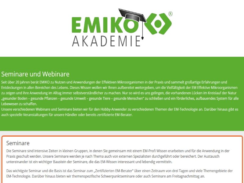 EMIKO Akademie Homepage (Screenshot) (Die Bildrechte liegen bei dem Verfasser der Mitteilung.)
