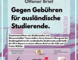 Offener Brief der Verbände an die CSU und die Freien Wähler gegen Studiengebühren in Bayern