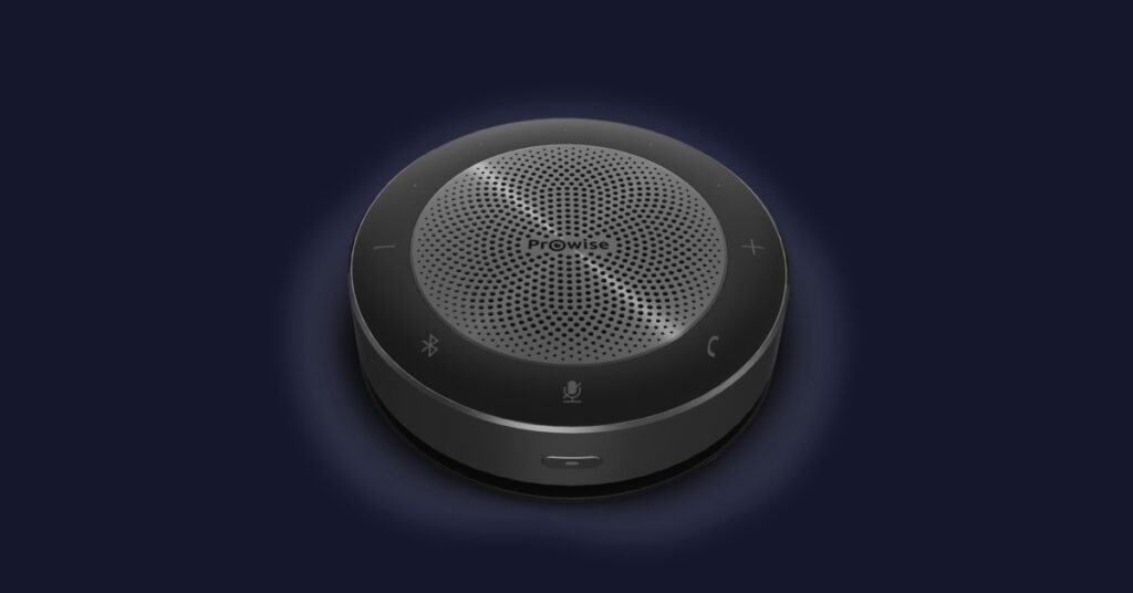 Das neue kabellose Prowise Speakerphone sorgt für noch bessere Tonqualität bei hybriden Konferenzen. (© Prowise GmbH)