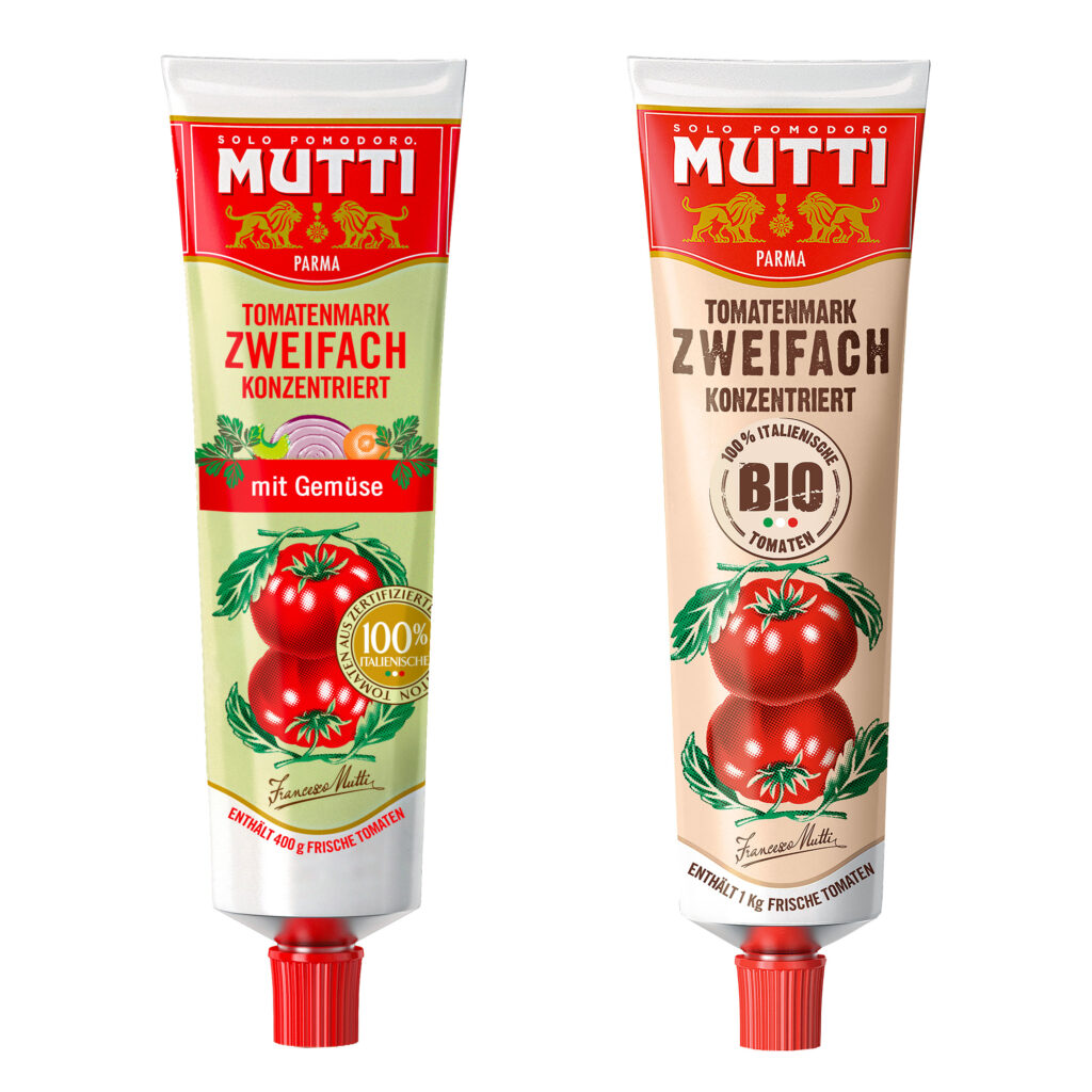 Mutti zweifach konzentriertes Tomatenmark mit Gemüse und zweifach konzentriertes Tomatenmark Bio (Die Bildrechte liegen bei dem Verfasser der Mitteilung.)