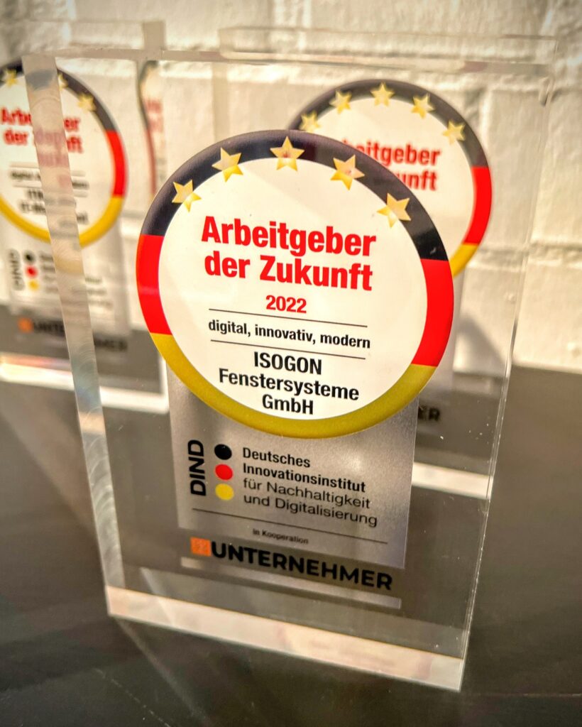 Die ISOGON Fenstersysteme GmbH erhält in 2022 erneut den DIND-Award "Arbeitgeber der Zukunft".