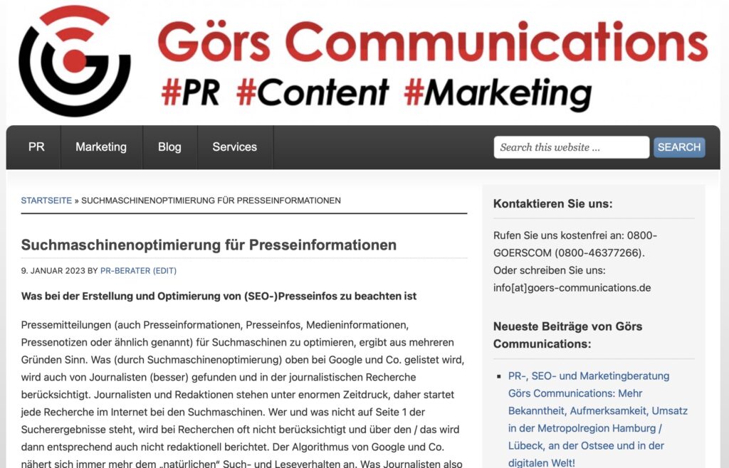 PR SEO Beratung Görs Communications: Suchmaschinenoptimierung für Presseinformationen (Die Bildrechte liegen bei dem Verfasser der Mitteilung.)