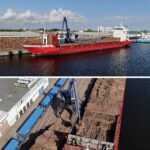 Holzverladevorgang am Rostocker Fracht- und Fischereihafen mit akustischem Warnsystem des Fraunhofer IGD