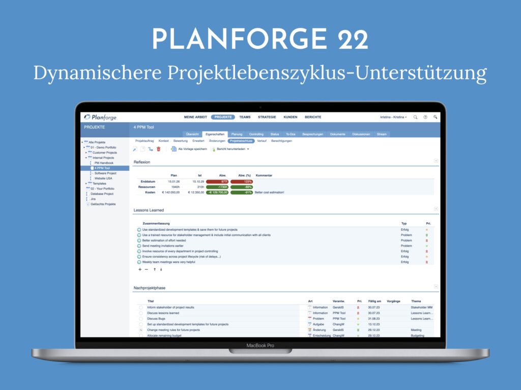 Planforge 22 unterstützt einen neuen dynamischen Projektabschluss
